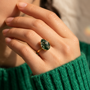 Moss Agate Teardrop Prong Set Ring, Virgo Birthstone May