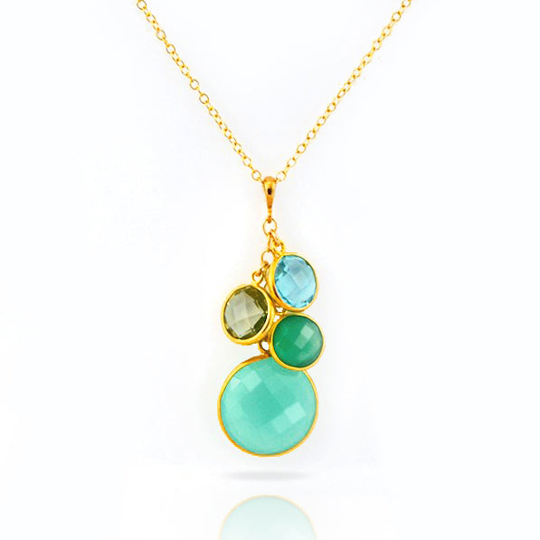 Custom mother’s birthstone necklace with gold chain and multiple bezel-set gemstones, including Aquamarine (March), Peridot (August), and Turquoise (December). Personalized family necklace for moms, grandmothers, or new mothers, available in sterling silver, gold filled, or rose gold filled. A meaningful jewelry gift for birthdays, Christmas, anniversaries, or Mother’s Day.