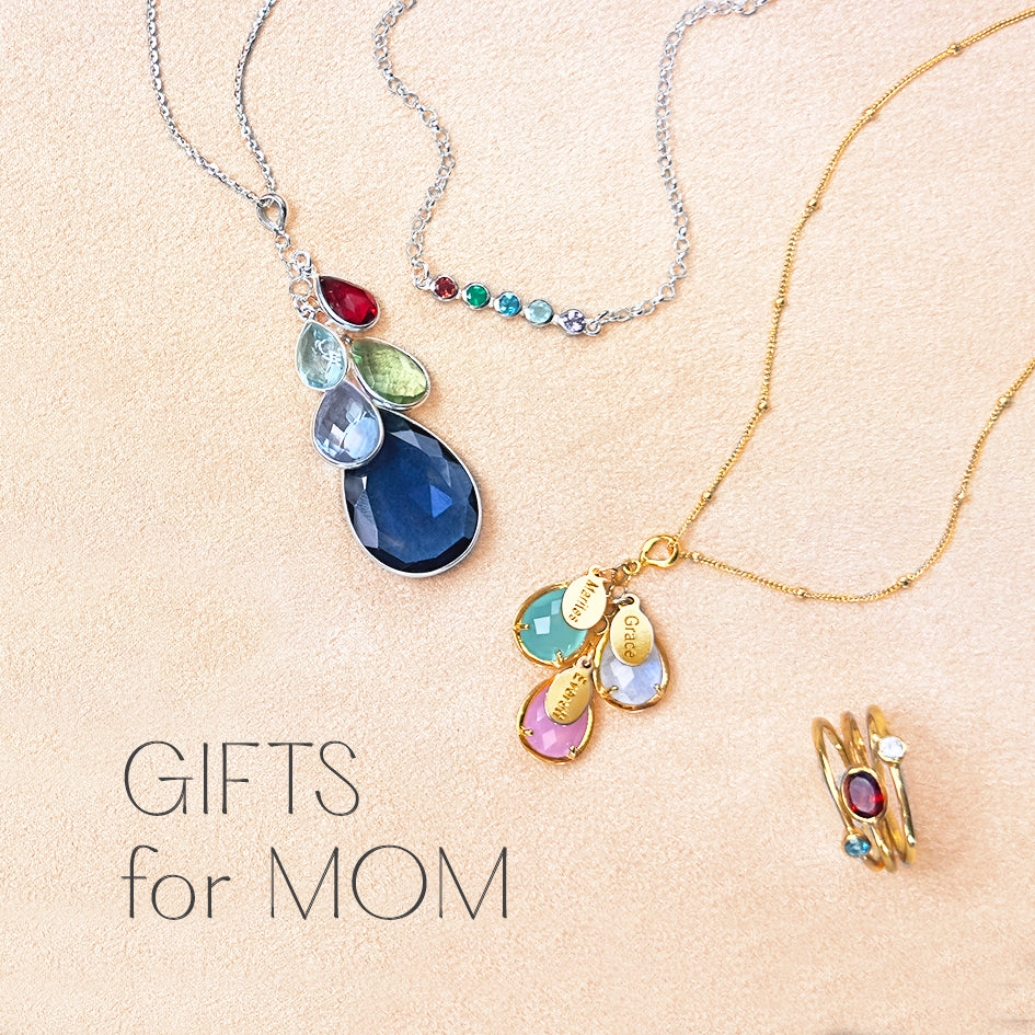 Custom Mother's Teardrop Necklace with Children's Birthstones, Personalized Mom Jewelry, Sterling Silver, Gold, Rose Gold, Birthday Gift for Mom