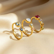 Dual Birthstone Adjustable Ring: Mother Daughter Ring