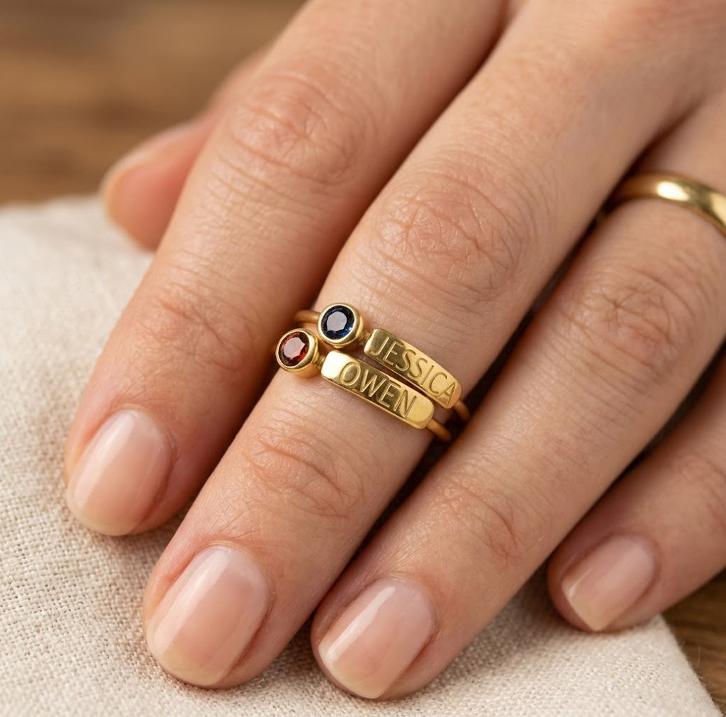 Customized Name Engraved Rings Personalized Birthstone Name Ring | Custom Engraved Stackable Ring ...