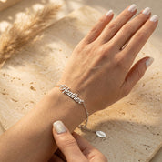 dainty name bracelet on wrist minimalist personalized bracelet gift for girlfriend or mom
