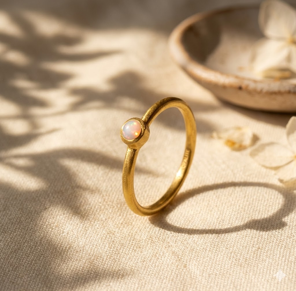 Opalite cabochon ring in gold simple minimalist everyday ring