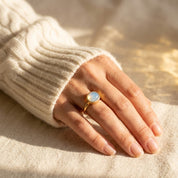 Oval Opalite Ring, Bezel Set October Birthstone Ring in Sterling Silver, Gold or Rose Gold