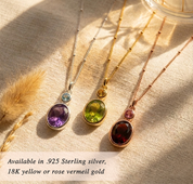 Custom mom and child birthstone necklace with one larger stone and one smaller charm, a meaningful Mother’s Day or baby shower jewelry gift in rose gold or sterling silver