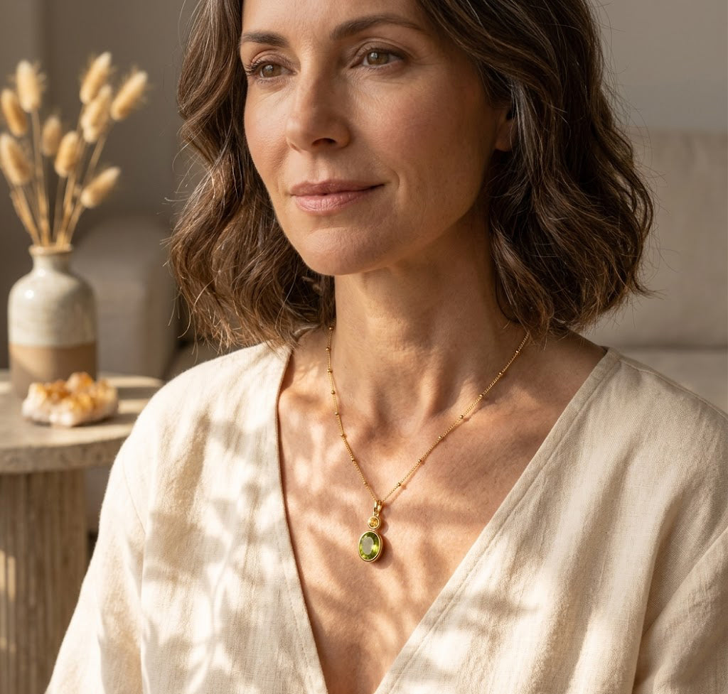 Personalized birthstone necklace featuring one large gemstone and one tiny birthstone charm, a dainty keepsake for mom, bridesmaids, or everyday gifting.