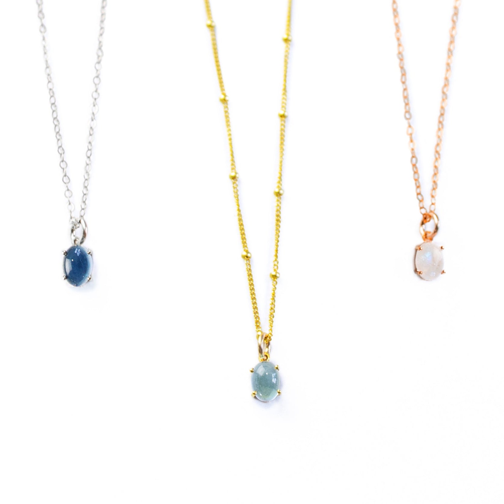 Oval Cabochon Birthstone Necklace - Vertical Prong-Set