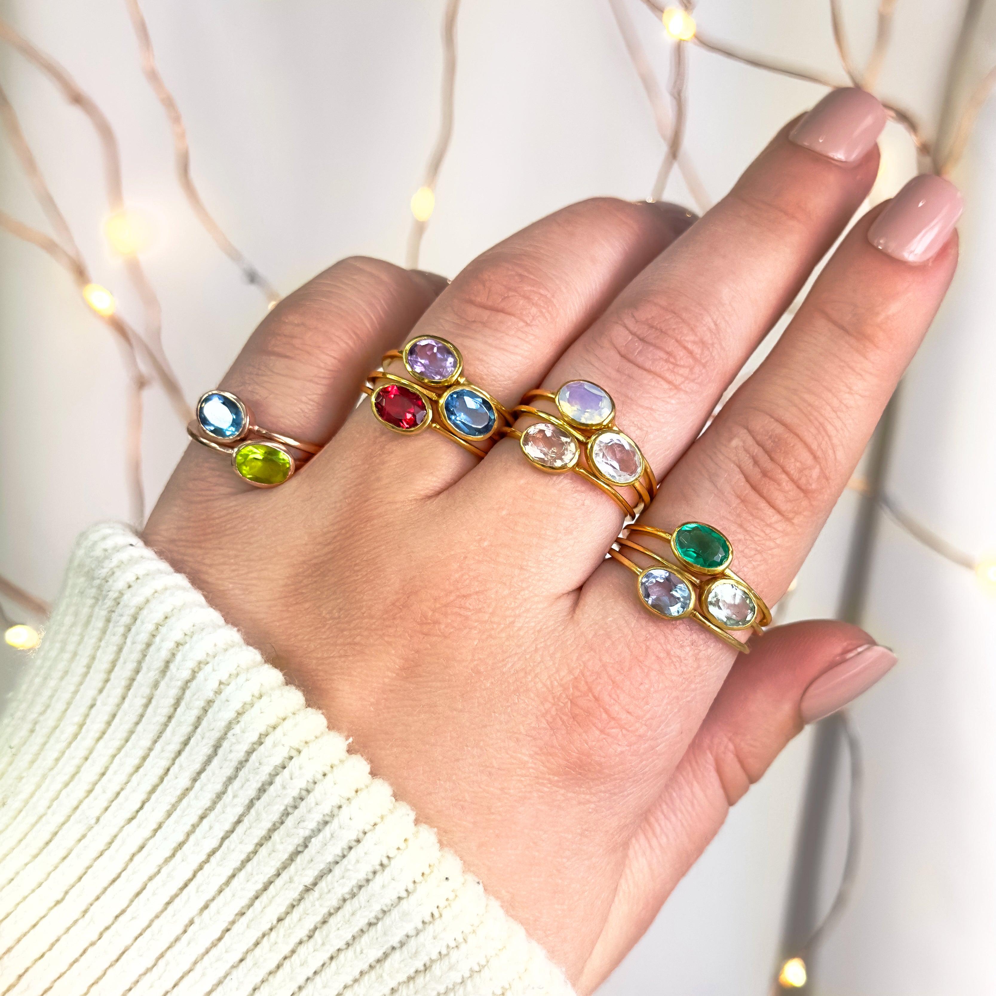 Stackable Birthstone Tiny Birthstone Rings Small Oval Pink