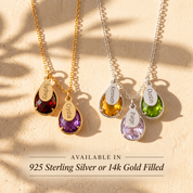 Family birthstone station necklaces in sterling silver and in 14K gold-filled