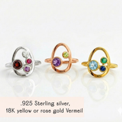 sterling silver or yellow or rose gold plated oval ring, gift for mother of three, gift for grandma