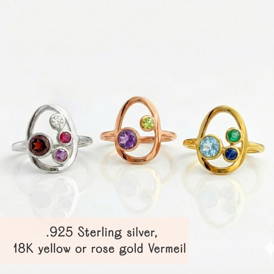 sterling silver or yellow or rose gold plated oval ring, gift for mother of three, gift for grandma