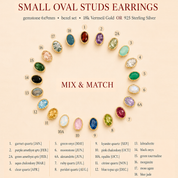 Small oval stud earrings gemstone chart showing available 8x12mm birthstone and gemstone options for custom earrings.