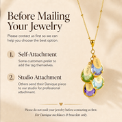 Before mailing your jewelry guide explaining self-attachment and studio attachment options for Danique oval name tag add-ons.