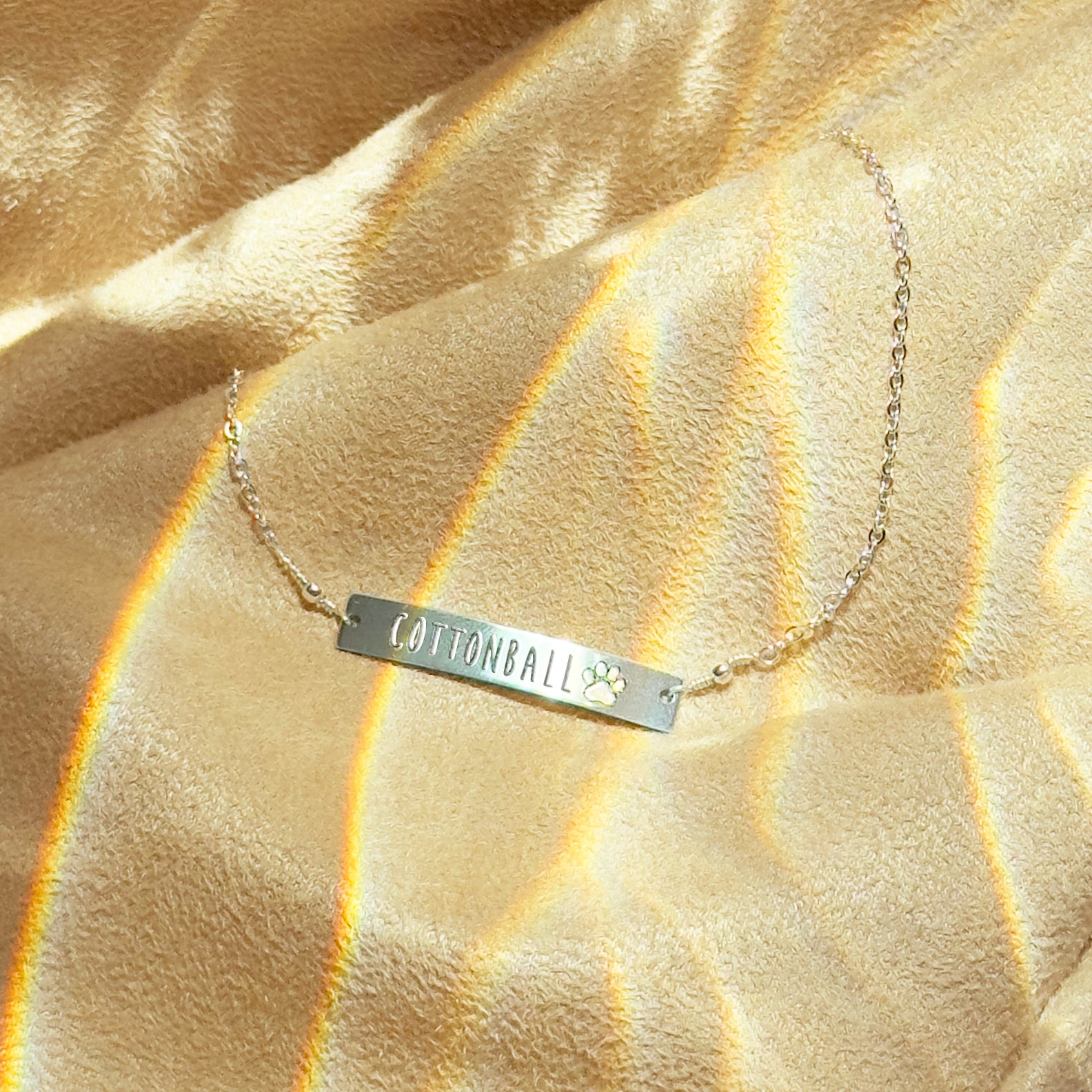 Pet's Paw Print and Name Personalized Bar Bracelet, 925 Sterling Silver, 14k Gold Fill, Christmas Gift for Pet Lover, Stocking Stuffer for Dog Cat Mom