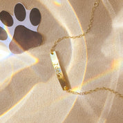 Pet's Paw Print and Name Personalized Bar Bracelet, 925 Sterling Silver, 14k Gold Fill, Christmas Gift for Pet Lover, Stocking Stuffer for Dog Cat Mom