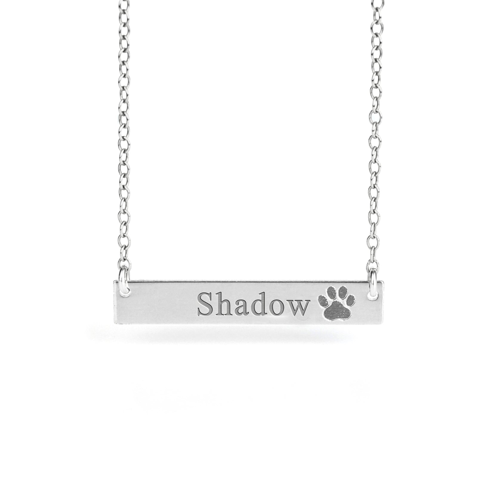 Paw Print Bar Necklace, Personalized Pet Name Jewelry Gift for Animal Lovers