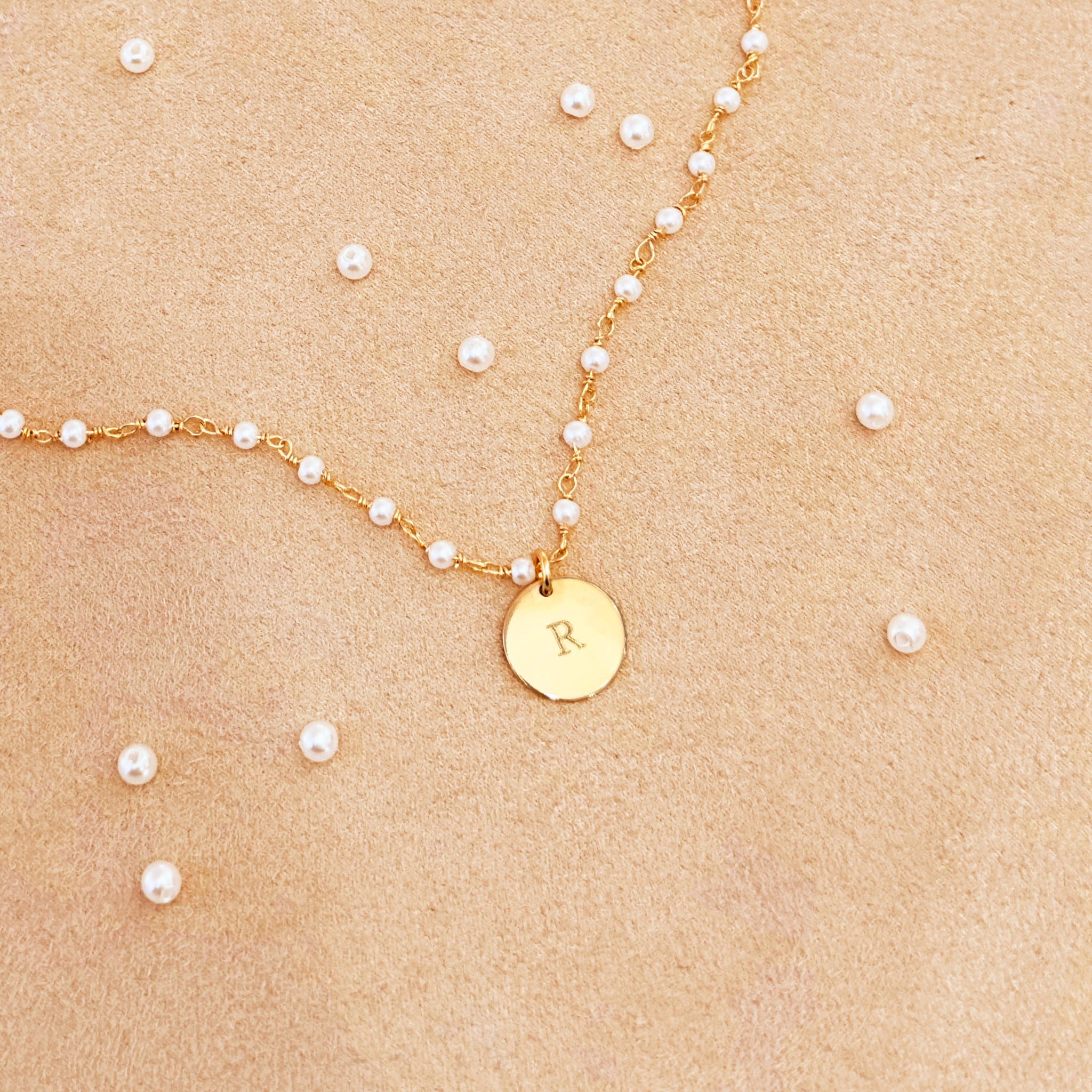 Custom Initial and Pearl Daisy Chain Necklace Unique Gift for