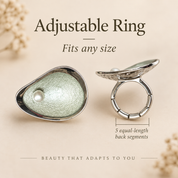 Pearl Petal adjustable ring chart showing front side and back views