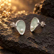 Pearl teardrop jewelry color options including satin pearl, smoked lavender, storm blue, and sage mist