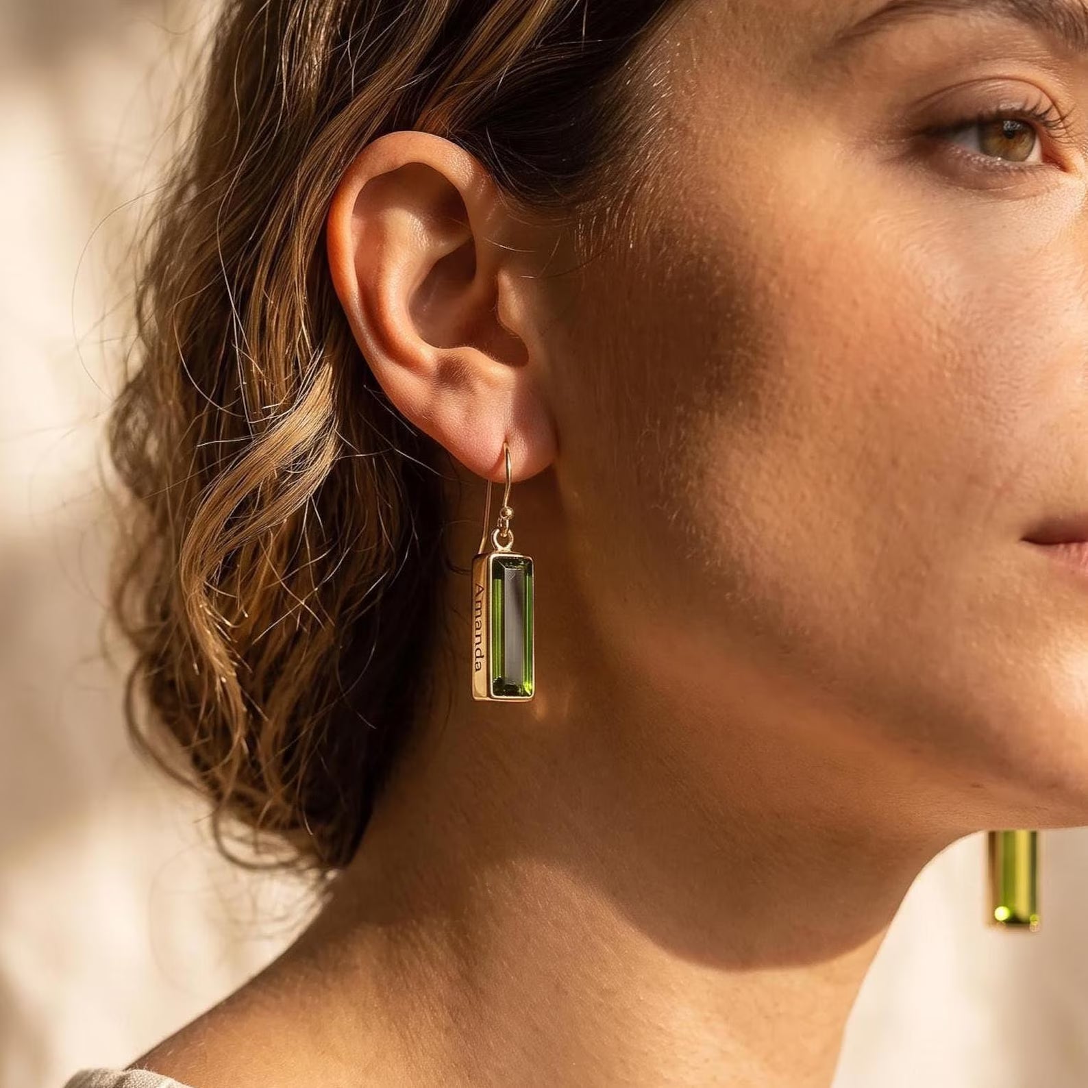 Peridot Bar Earrings, August Birthstone : Adira Series
