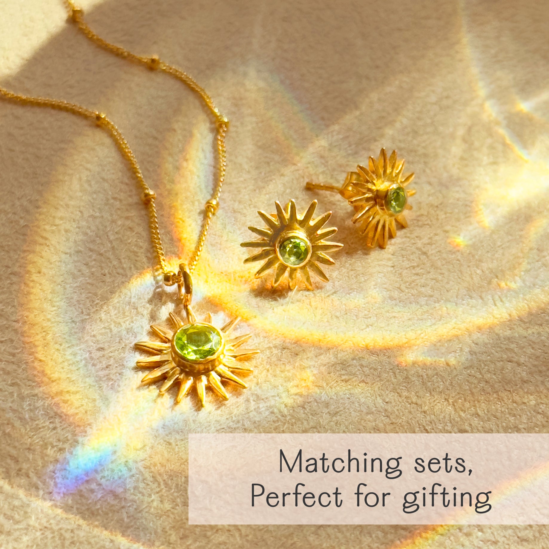 Sunburst Birthstone Necklace [5mm], Custom Sunshine Pendant, Dainty Gold Necklace for Her, Personalized Jewelry Gift for Mom or Friend
