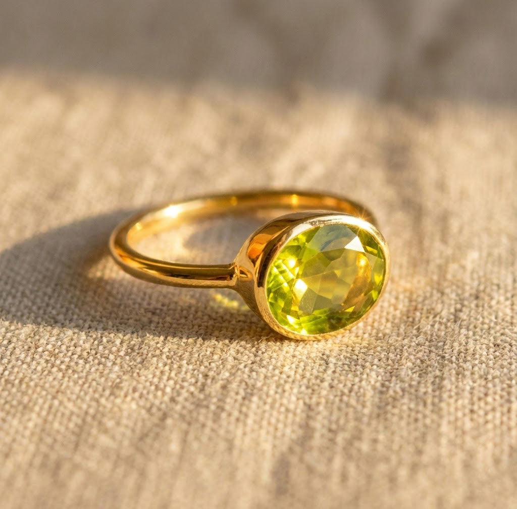 Oval Peridot Ring – Sterling Silver Bezel Set August Birthstone Ring ...