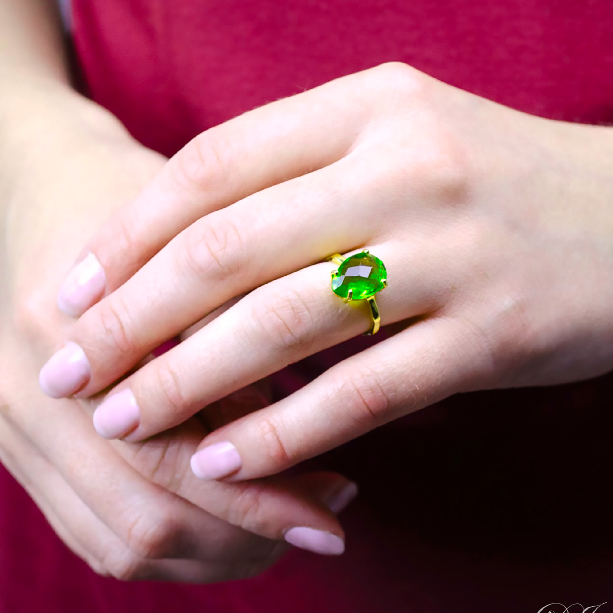 Peridot Teardrop Prong Set Ring August Birthstone Danique Jewelry