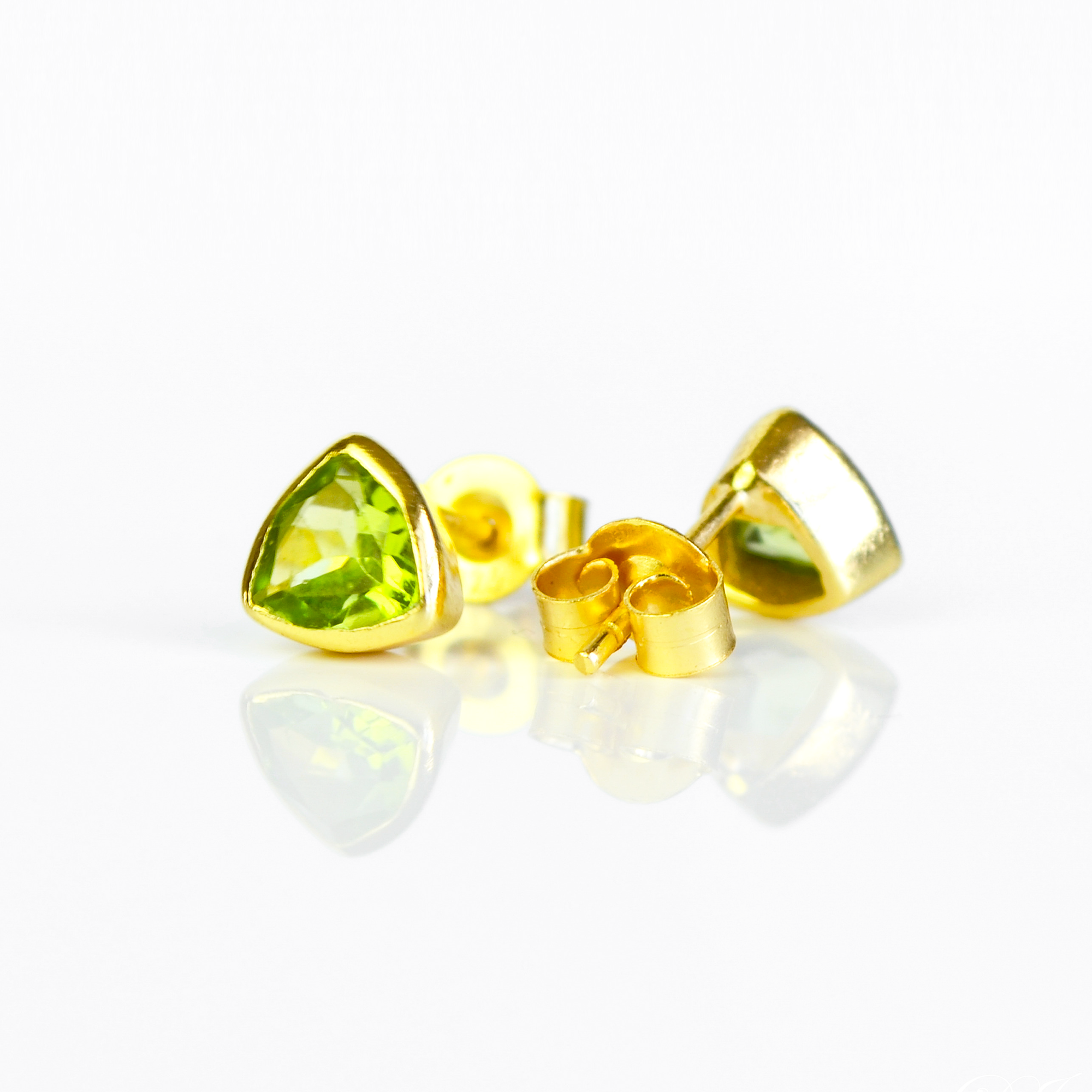 Minimalist Peridot Triangle Studs • August Birthstone