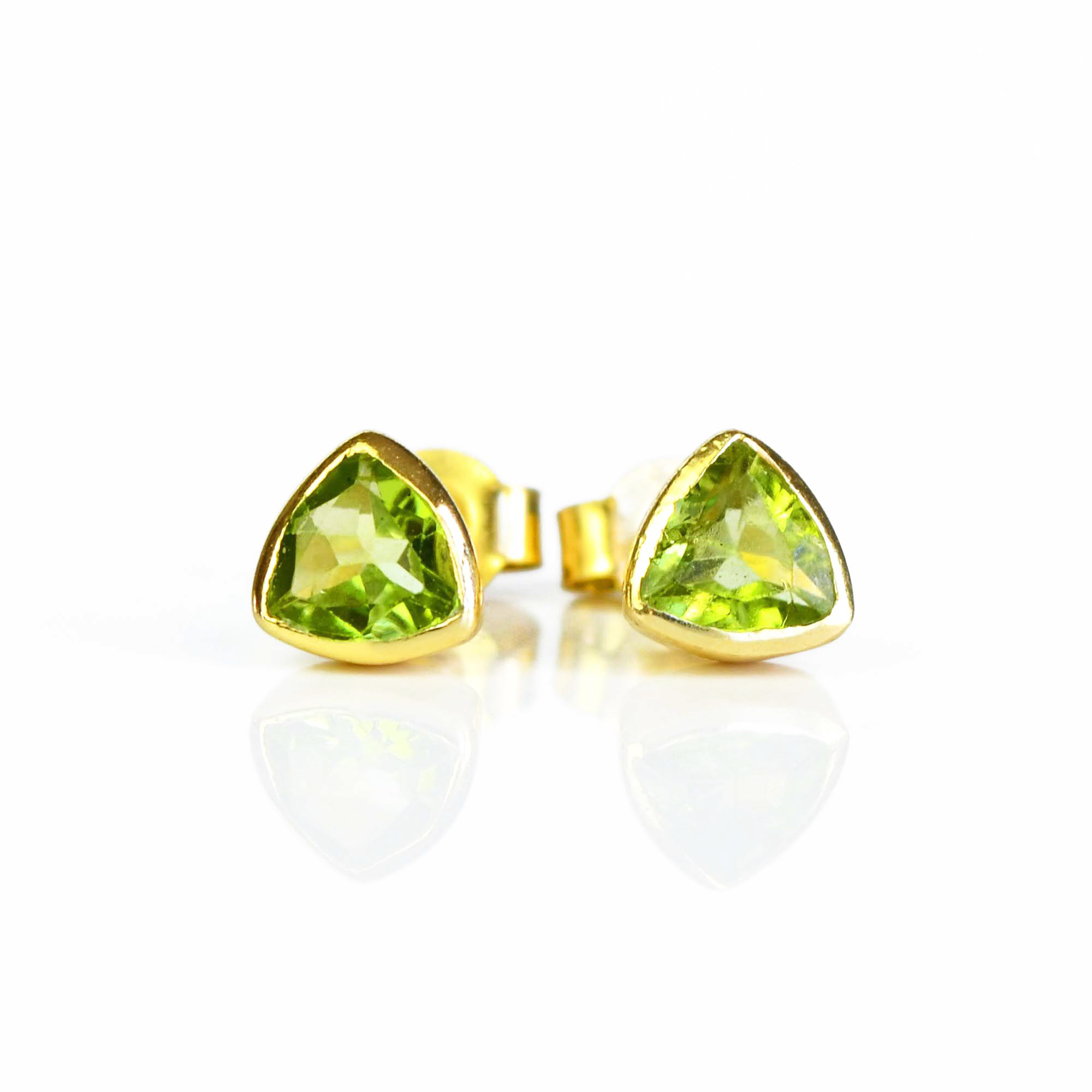 Minimalist Peridot Triangle Studs • August Birthstone