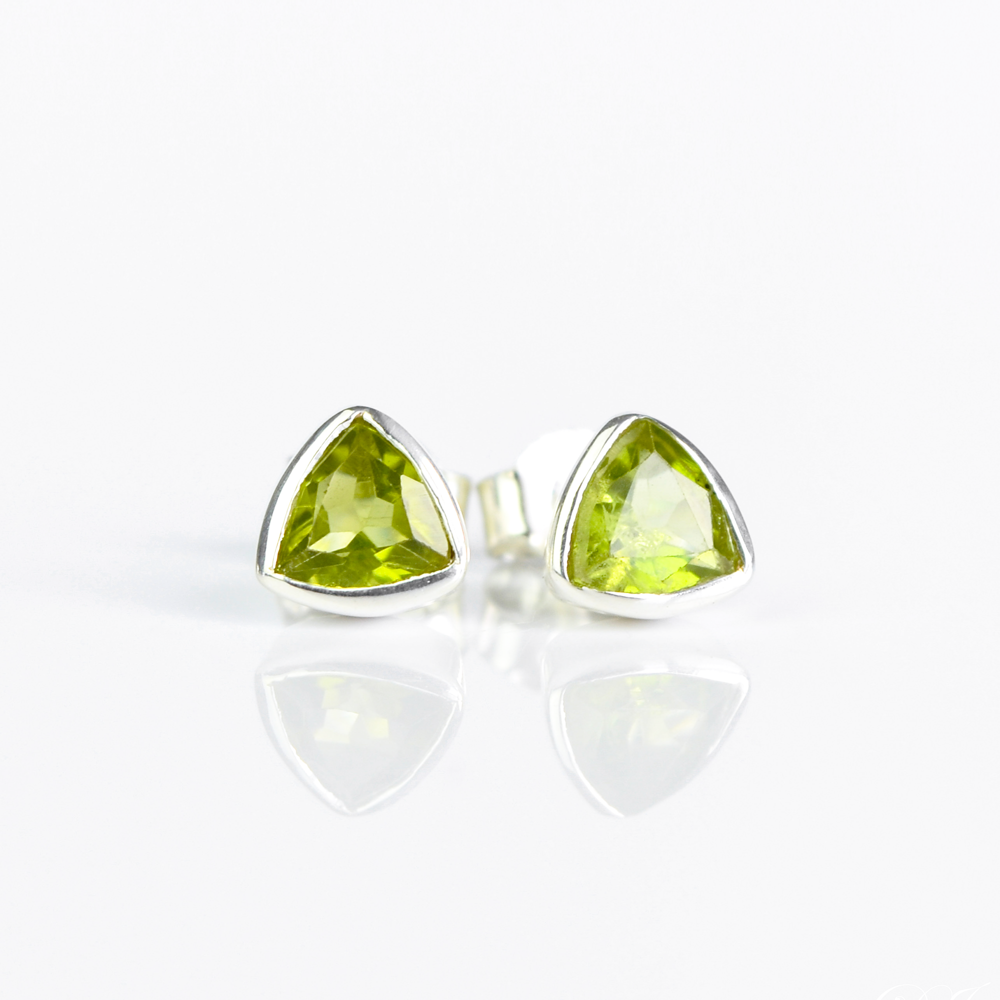 Minimalist Peridot Triangle Studs • August Birthstone