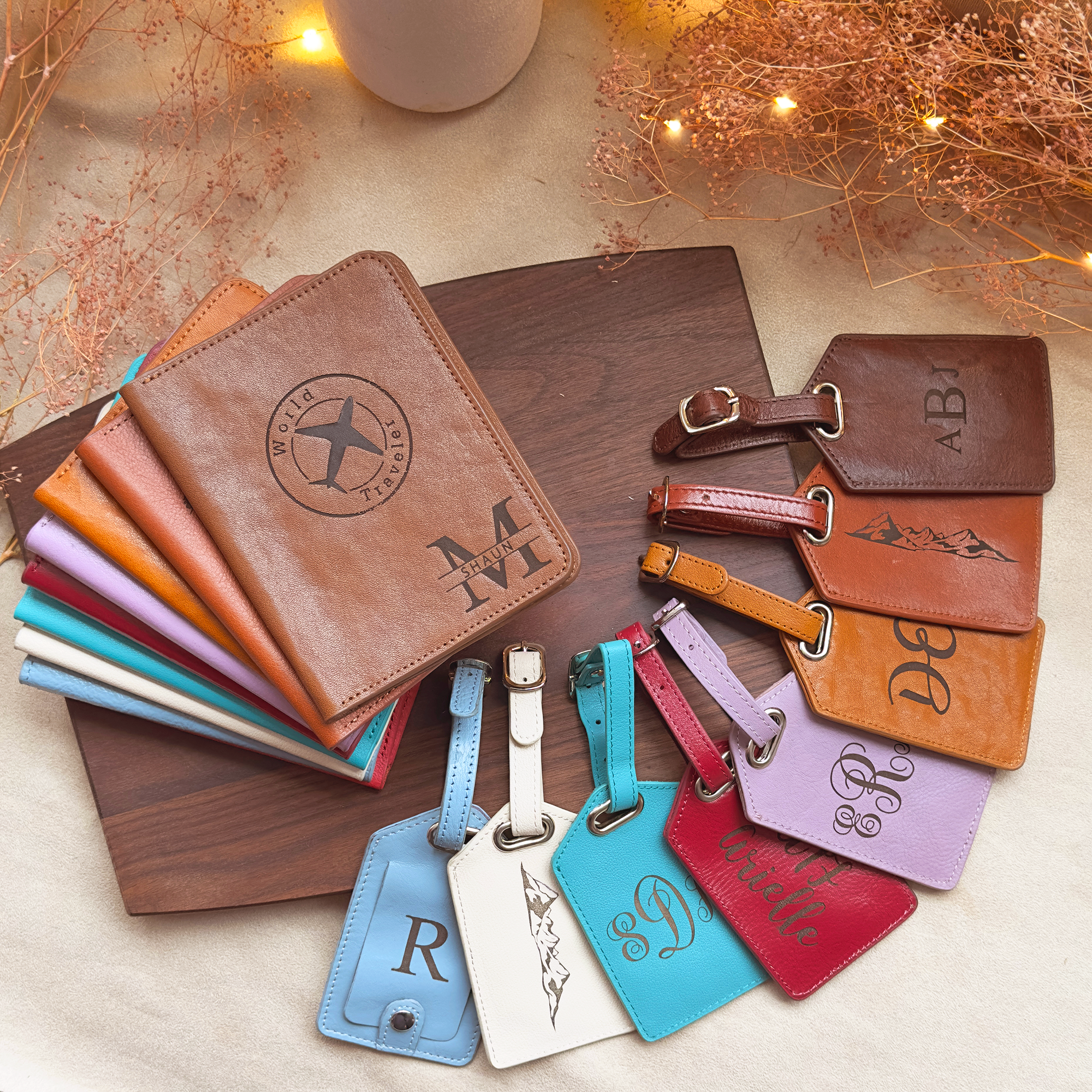 Custom Engraved Leather Passport Holder Luggage Tag Travel