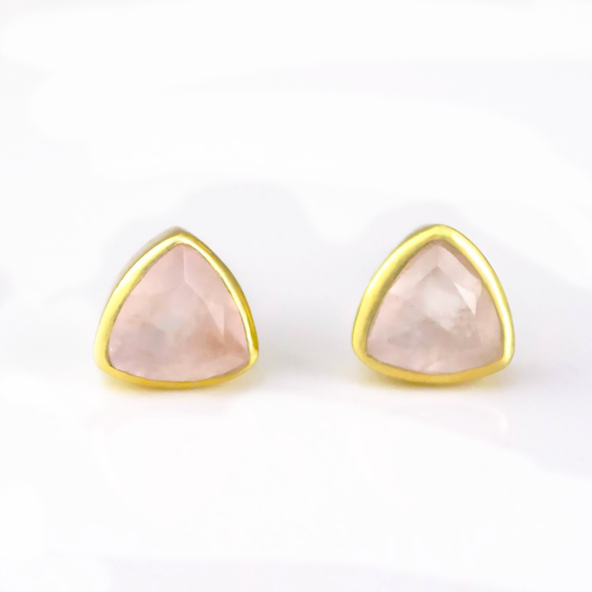 Minimalist Pink Chalcedony Triangle Studs • October Birthstone