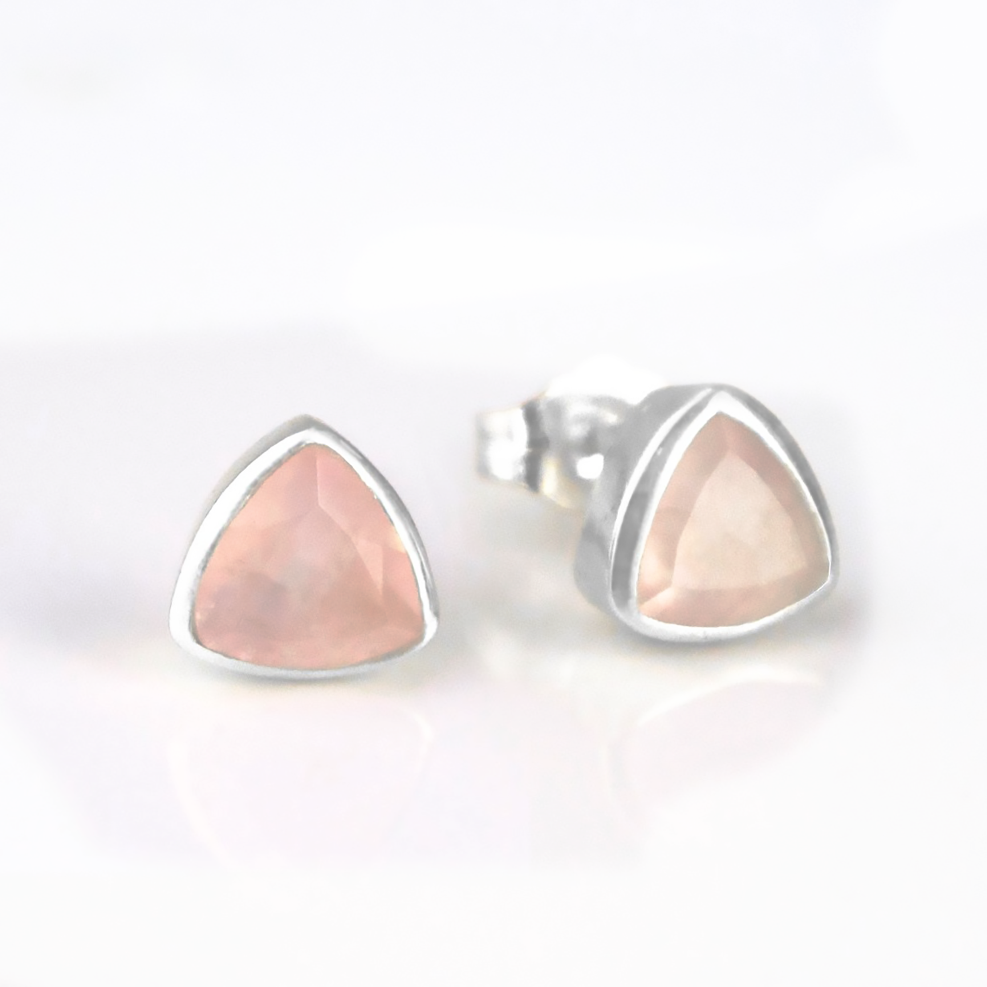 Minimalist Pink Chalcedony Triangle Studs • October Birthstone