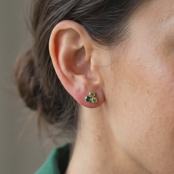 A video showcasing Custom birthstone stud earrings with one, two , three  or four 3mm custom gemstones.