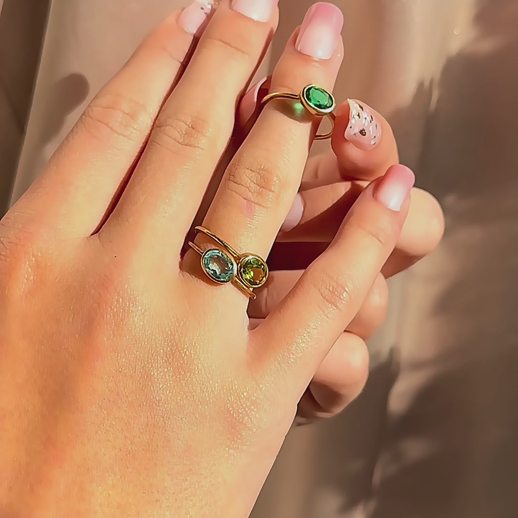 Stackable birthstone oval rings sparkling in sunlight—dainty bezel-set gemstones on slim gold bands for easy stacking. Minimalist oval birthstone rings, available in sterling silver, gold filled, or rose gold filled; hypoallergenic, nickel-free, handmade. Perfect family ring set or mom ring with multiple stones, personalized gift for her for birthday, anniversary, Christmas, Mother’s Day, bridesmaid, or graduation. Trendy stacking rings for everyday wear and layering, adjustable sizing options.