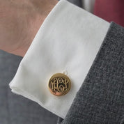 Custom gold, silver or black stainless steel cufflinks for men. Engrave them with a monogram, image, or words. 