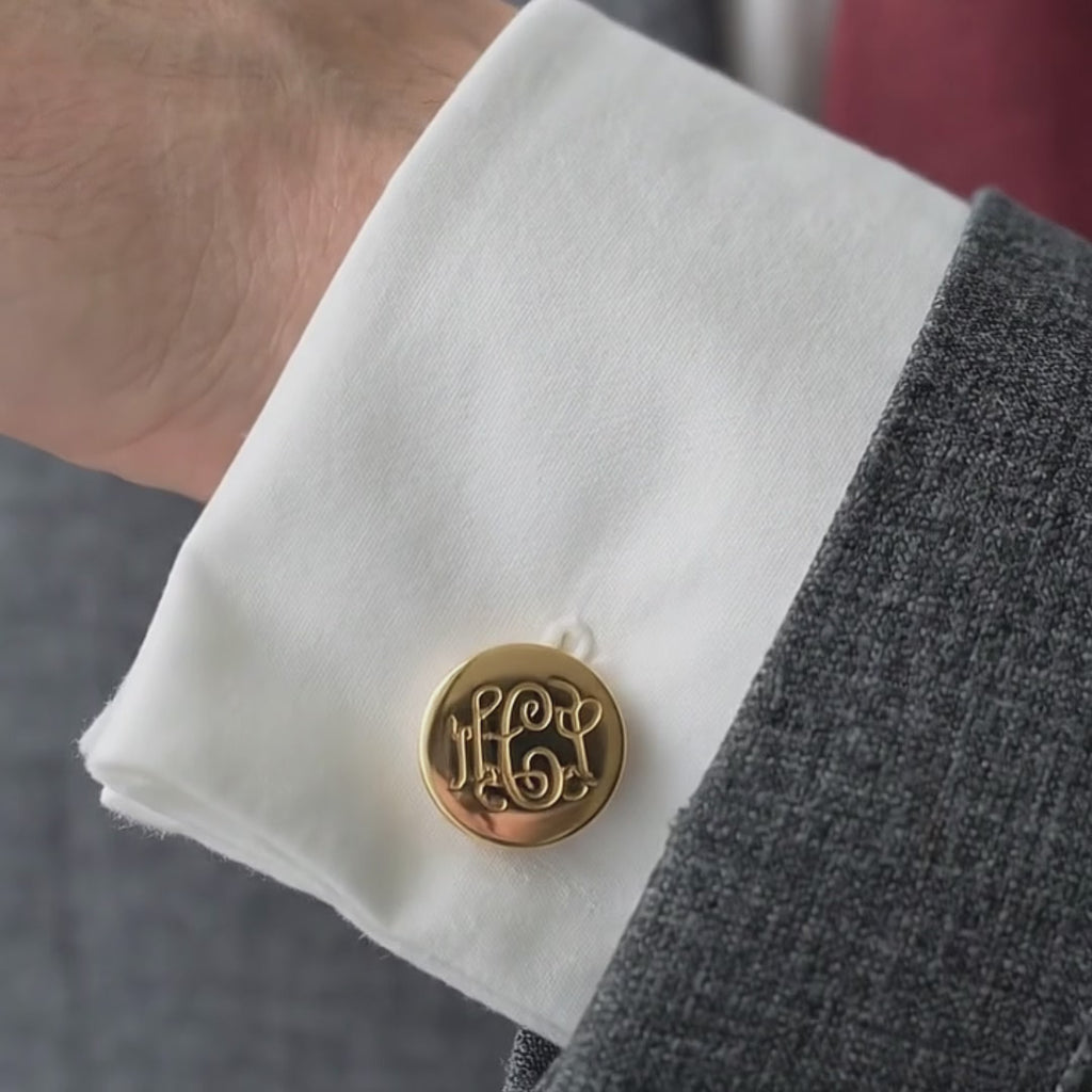 Custom gold, silver or black stainless steel cufflinks for men. Engrave them with a monogram, image, or words. 