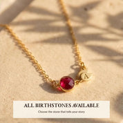 A video showcasing Custom birthstone necklace with engraved initial charm gold personalized mom necklace