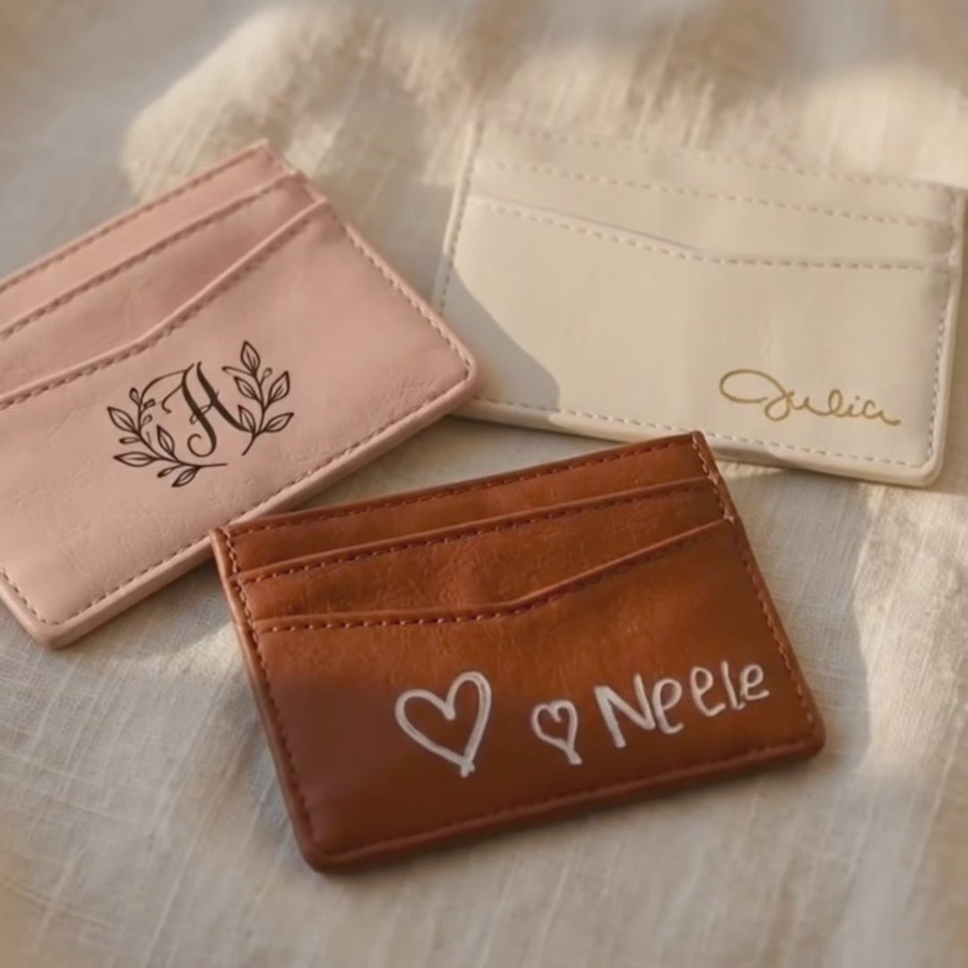 Personalized PU Leather Card Holder, Custom Engraved Slim Wallet Gift