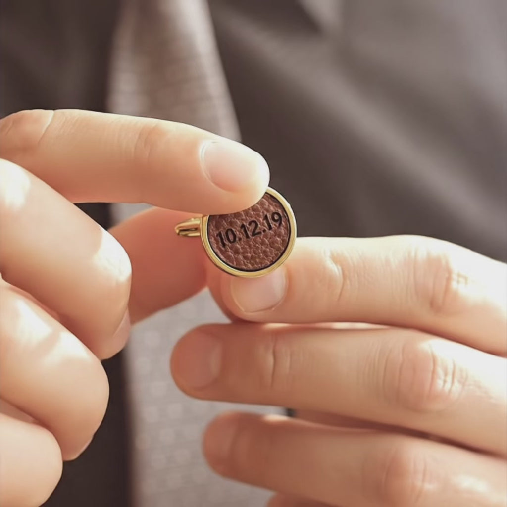 Create custom cufflink with a monogram, message, special date or initials. We use genuine full-grain leather to engrave and set into the metal cufflink bases. Choose from a selection of leather colors as well as silver (rhodium) or gold (brass) base for the perfect coloring.   Customize cufflinks for a graduate, new promotion, prom, formal events, groomsman or wedding party gifts. gift ready. mens anniversary gifts, gifts for men, christmas gifts for him, valentine's day gifts for men, gift for husband