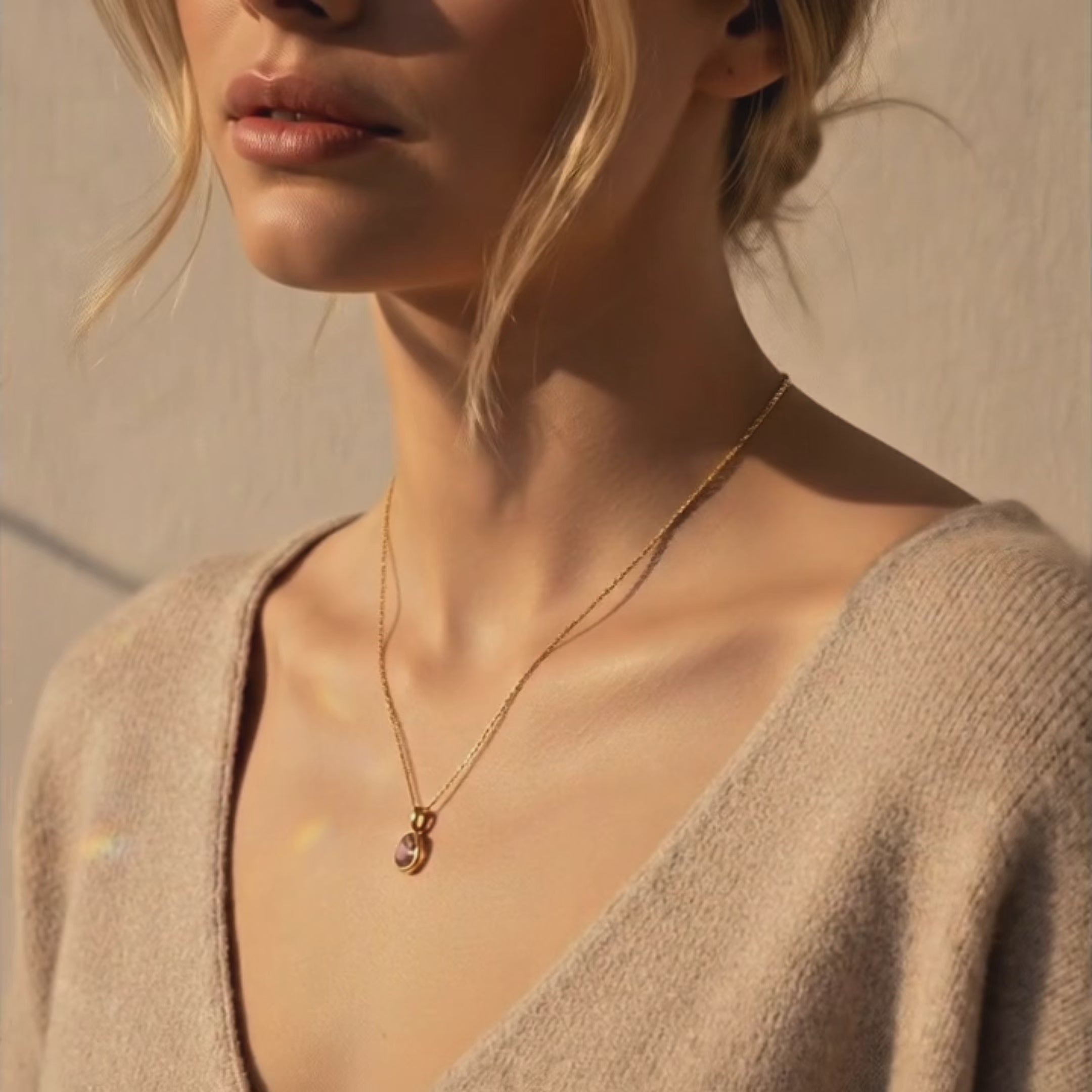 Oval Cut Birthstone Necklace, Personalized Birthday Gift Bezel Pendant, Citrine, Emerald, Peridot, Garnet, Amethyst