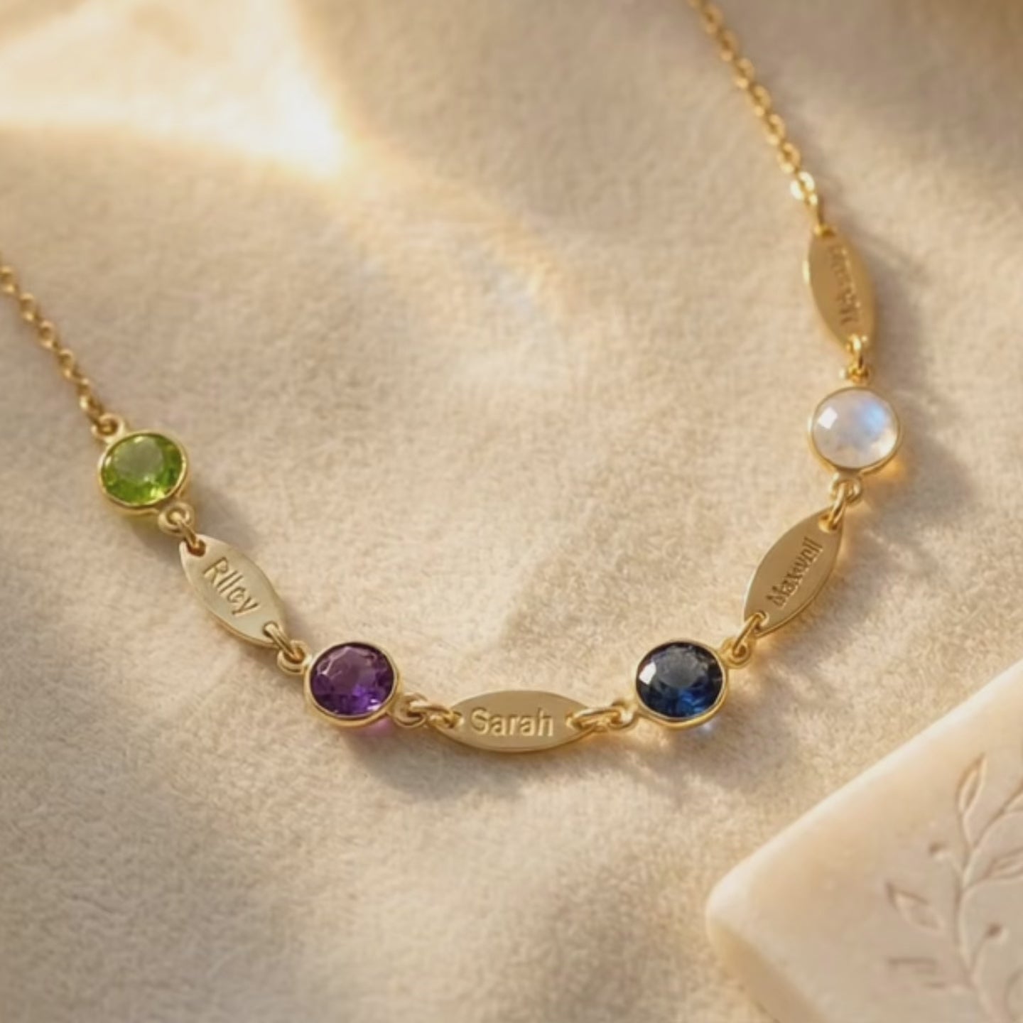 Personalized Mom Necklace with Name Charms and Birthstones, in sterling silver or 14K gold-filled