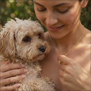 Personalized pet portrait necklace video showing a custom engraved pet photo pendant, a meaningful keepsake gift for dog or cat lovers.