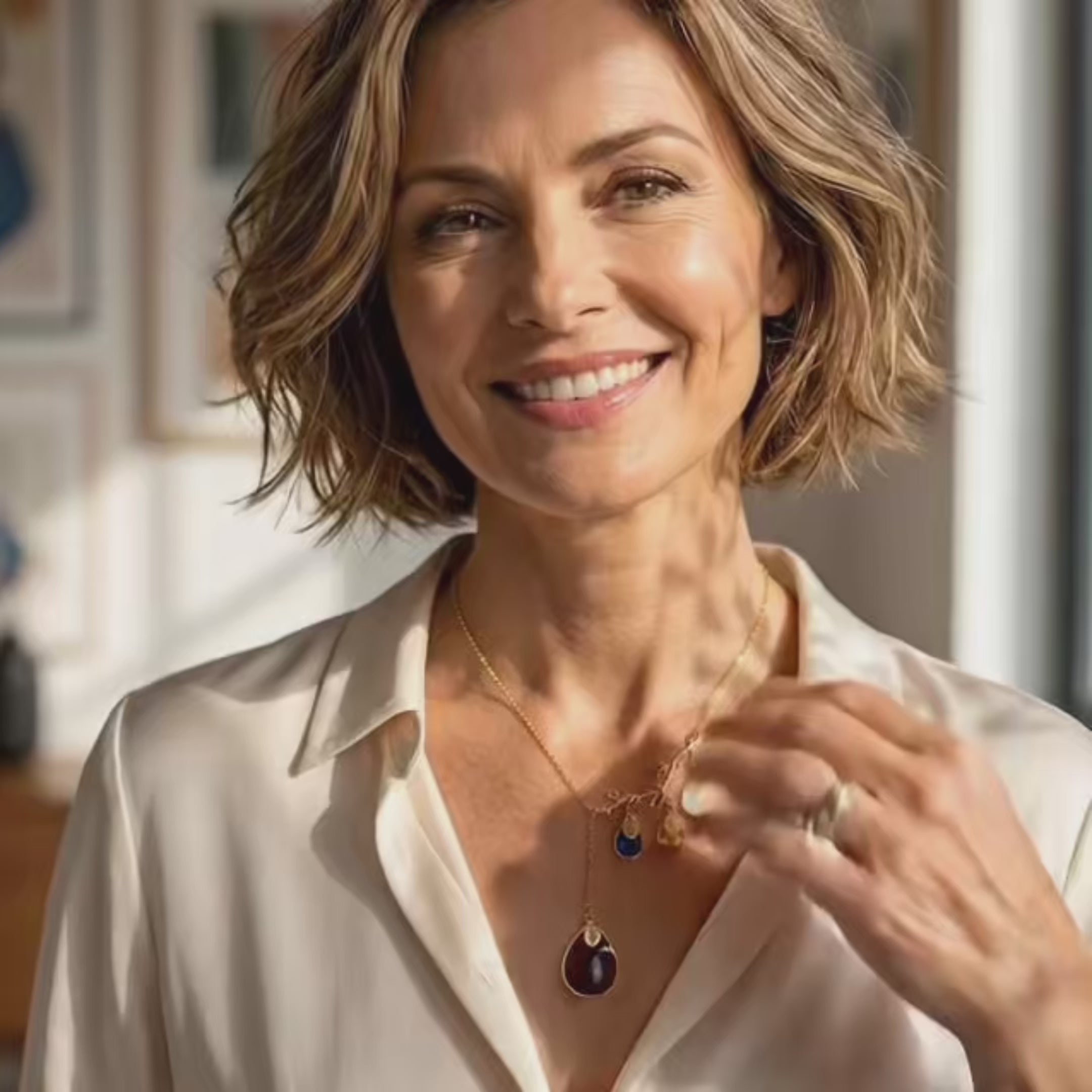 video showcasing Custom birthstone charm necklace for Mom or Grandma available in sterling silver or 14k gold filled with engraved name tags