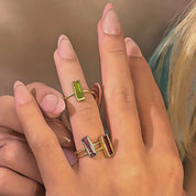 A video showing tiny adira gemstone bar rings. Personalized birthstone stacking rings, gemstone stacking rings, stackable custom birthstone ring set for her, christmas gift for her