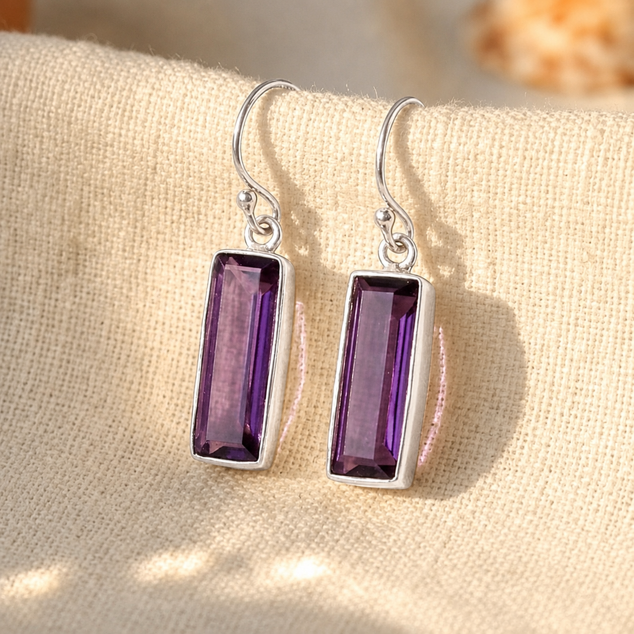 Purple Amethyst Bar Earrings, February Birthstone : Adira Series