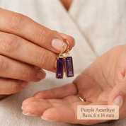 Purple Amethyst Bar Earrings, February Birthstone : Adira Series