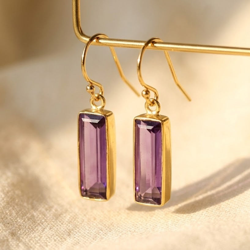 Purple Amethyst Bar Earrings, February Birthstone : Adira Series