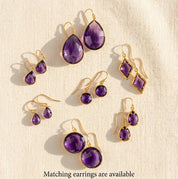 Amethyst necklace and earring set in gold, faceted purple gemstones, coordinated birthstone jewelry gift for women