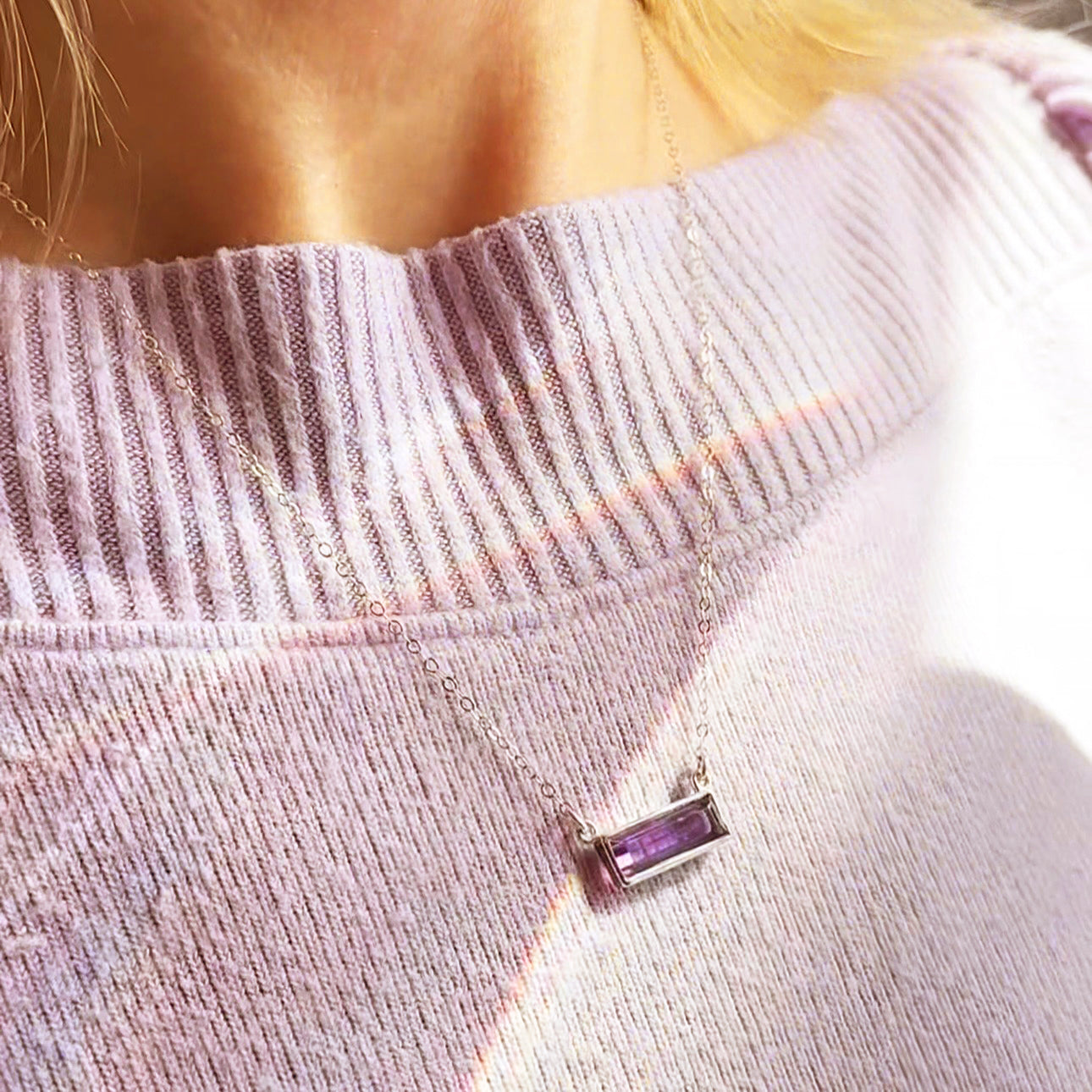 Purple Amethyst Bar Necklace : February Birthstone : Adira Series